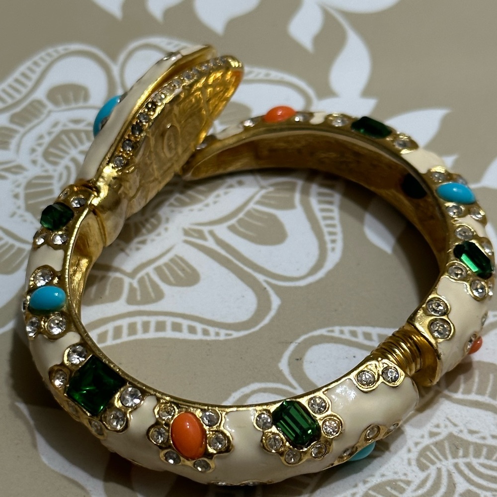 Kenneth Jay Lane Enamel Cabochon and Crystal Snake Cuff Bracelet - Picture 7 of 13